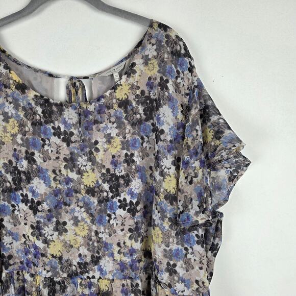 Lucky Brand Floral Print Chiffon Ruffle Short Sleeve Top Plus Size 3X - Picture 3 of 10